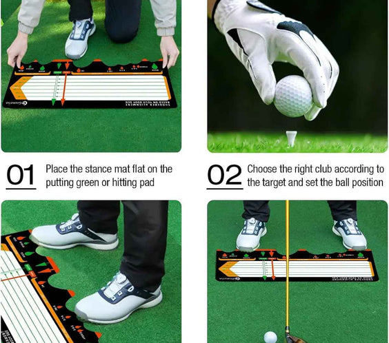 Golf Training Mat for Beginners | Posture Assistance and Entry-Level Stance Corrector Trainer with Golf Training Aid and Practice Mats(Black)