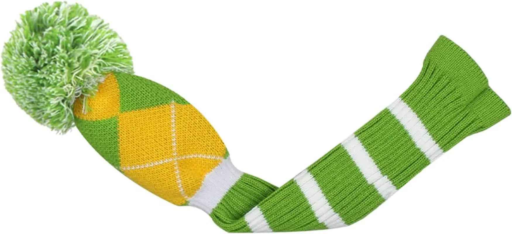 1 PCS Knit Woods Golf Club Covers Fits Driver Wood #1 Fairways #3#5#7 Hybrids/Ut with Long Neck & Rotating Number Tags, Green Yellow Argyle