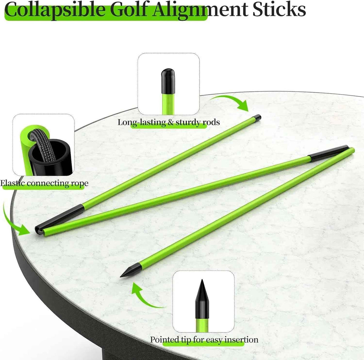 Golf Alignment Stick, 2 Set Golf Alignment Rods, 48" Collapsible Alignment Stick Golf Training Aid for Aiming, Putting, Posture Corrector, Golf Practice Sticks with Clear Tube Case