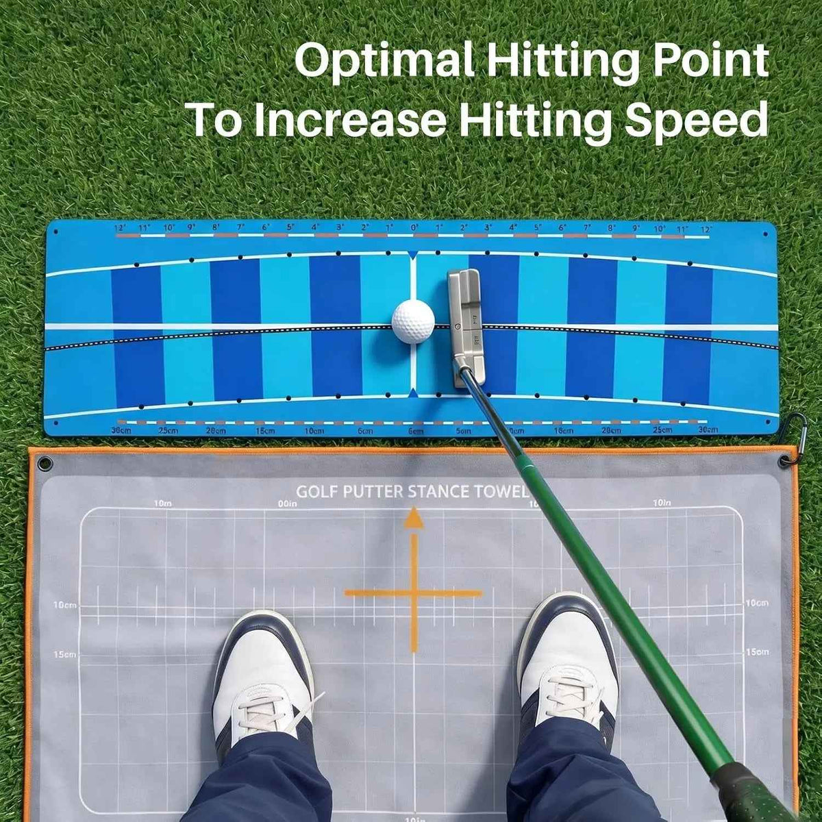 Golf Putting Mat & Golf Stance Training Towel Set, a Golf Putting Practice Aid to Improve Stance and Putting Accuracy - Suitable for Beginners and Golfers Who Need to Improve. - North Fairways