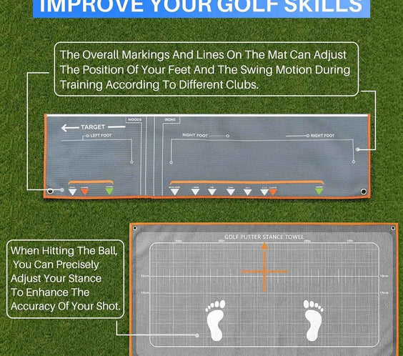 Golf Putting Mat & Golf Stance Training Towel Set, a Golf Putting Practice Aid to Improve Stance and Putting Accuracy - Suitable for Beginners and Golfers Who Need to Improve. - North Fairways